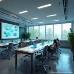 Futuristic Classroom with Interactive Holograms and Digital Learning