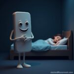 Friendly Phone Character Watching Over Sleeping Person in Cozy Bedroom