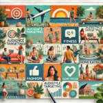 A collage-style image representing audience targeting and lifestyle trends on social media. The image includes various sections for different lifestyle