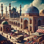 A realistic and vibrant image capturing the historic essence of Multan, Pakistan. The scene includes the famous Sufi shrines