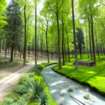 A realistic photograph of Forest in Pakistan, showcasing the dense, lush green forest with tall trees and thick foliage.