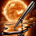 3D Render: Pen Melting on Sun's Surface – Surreal Heat and Melting Effect Visualization