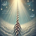 A conceptual image of multiple hands firmly holding a descending rope from a heavenly light, representing unity, collective strength, and faith. This artwork symbolizes the power of togetherness and spiritual support in reaching towards the divine.