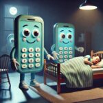 Anthropomorphic Smartphones in Cozy Bedroom with Sleeping Human