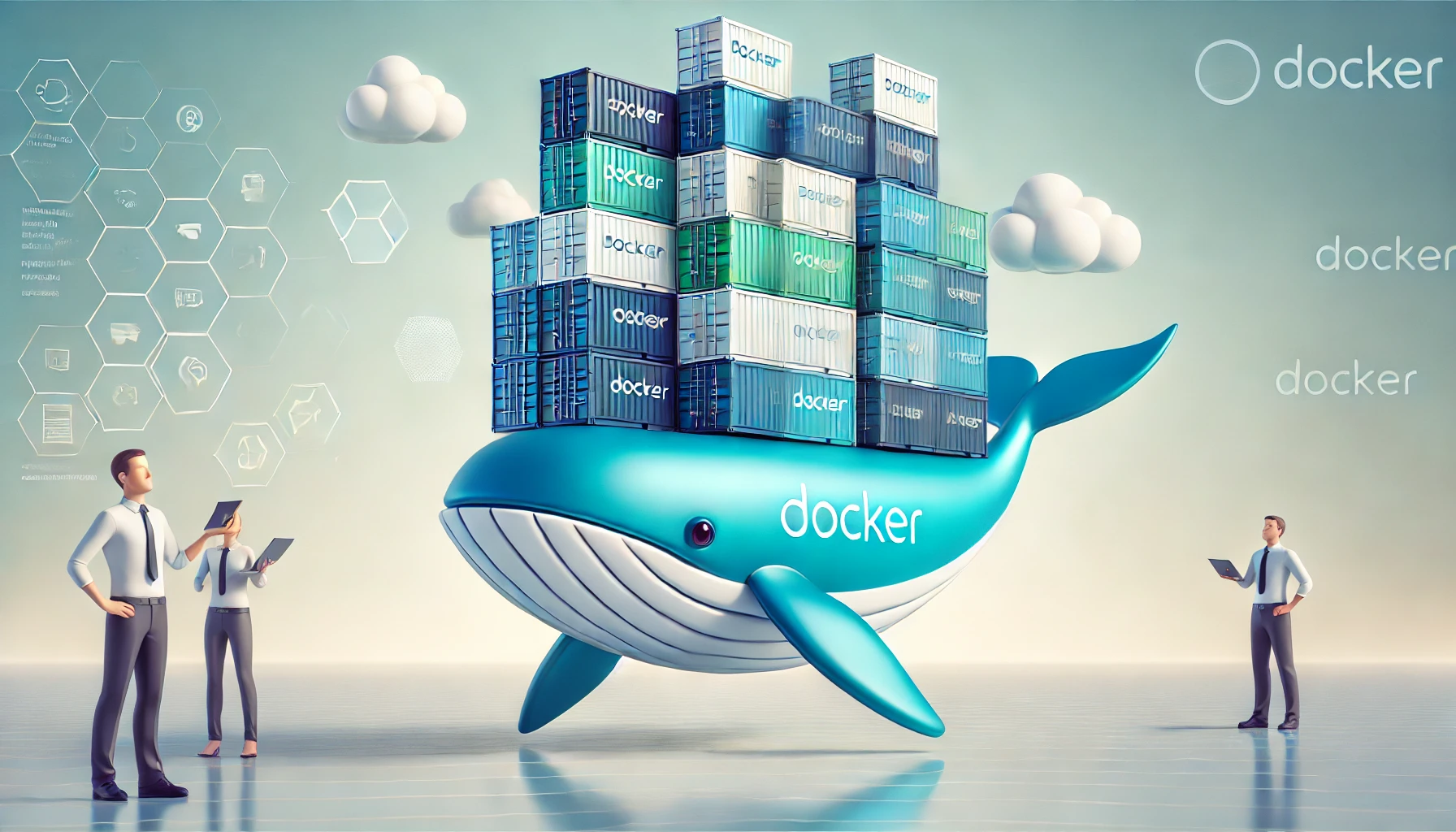 A Whale Carrying Stacked Containers to Symbolize Containerization and Deployment Efficiency